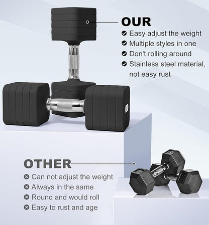 15LB 20LB 30LB 40LB 50LB Adjustable Dumbbell Set Free Weights Dumbbells Set for Women Men Hand Weights Sets Adjust Dumbbell Weight Sets for Home Gym Exercise Workout Strength Training Equipments