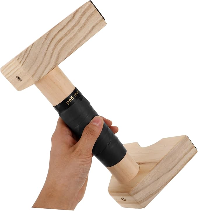 Happyyami 2pcs Wood Parallettes Non- Base for Push- Ergonomic Grip Handles for Home Gym for Calisthenics and Upper Body Strength Workouts