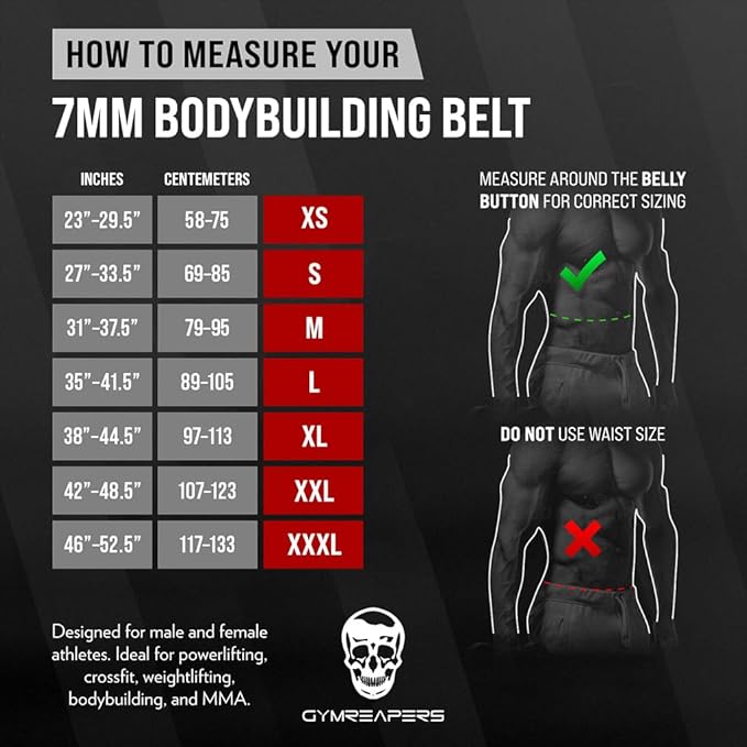 Gymreapers Weight Lifting Belt - 7MM Heavy Duty Pro Leather Belt with Adjustable Buckle - Stabilizing Lower Back Support 4 Inches Wide For Weightlifting, Bodybuilding, Cross Training
