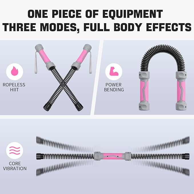 Ropeless Battle Ropes - 3-in-1 Heavy Ropeless Jump Rope Set & Solid Steel Resistance Bar for Home Gym - Portable Workout Equipment for HIIT,Strength Training