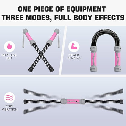 Ropeless Battle Ropes - 3-in-1 Heavy Ropeless Jump Rope Set & Solid Steel Resistance Bar for Home Gym - Portable Workout Equipment for HIIT,Strength Training