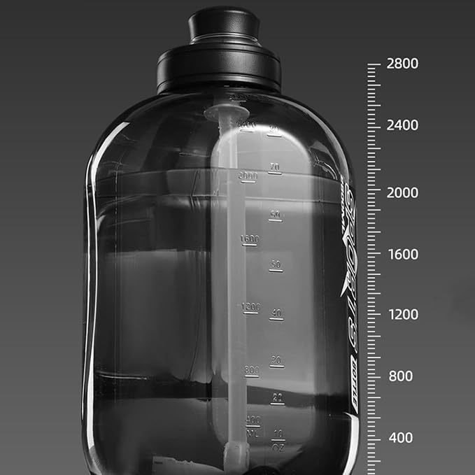 Large Water Bottle with Measurements, 1.8L/2.8L Water Bottle with Straw and Chug Lid, Leakproof Sports Jug with Handle for Gym Running Hiking Travel (Black, 2.8, Liters)