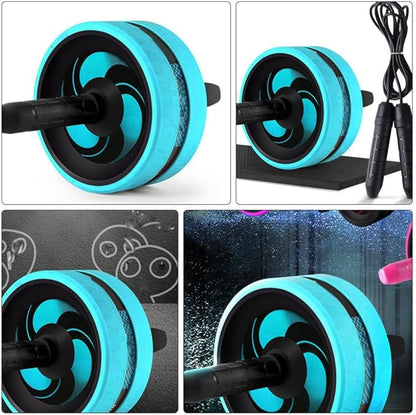 Mikinona Blue Ab Roller Wheel with Knee Pad and Jump Rope for Women Non-slip Handles Core Strength Trainer for Home Gym Fitness Equipment Suitable for Beginners and Advanced Abdominal