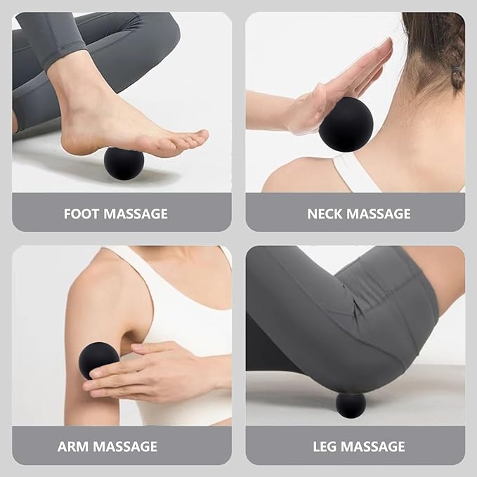 Set of 3 Massage Balls of Different Sizes, Therapy Ball for Muscle Relief and Yoga Relaxation, Massage Ball for Back,Hands and Feet (Black)
