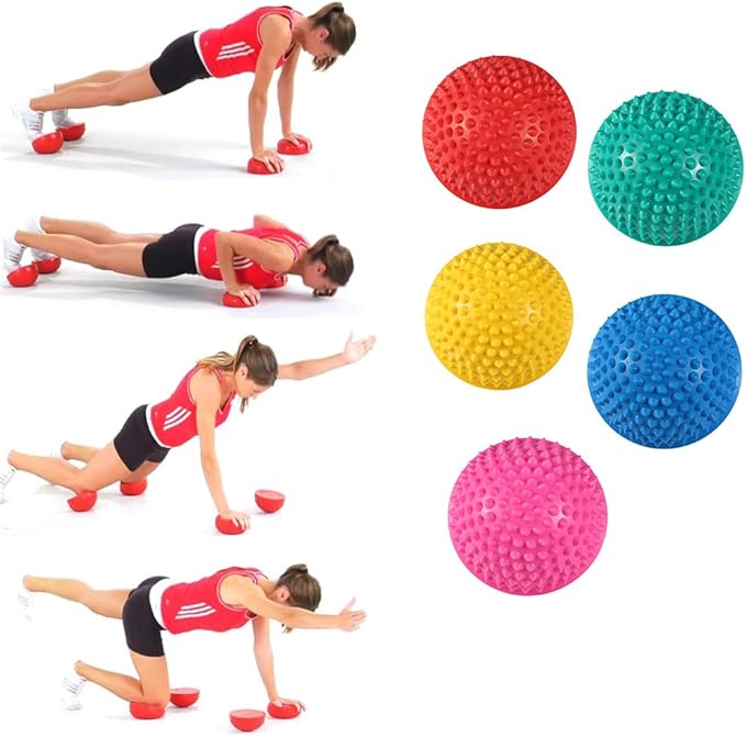 Hedgehog Balance Pods, Foot Massage Half Ball Balance Pods Spiky, Half Spiky Fitness Domes for Kids Adults Sports, Foot Massage, Stability Training(red)