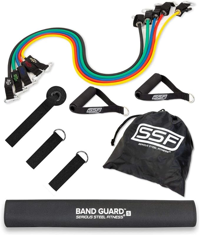 Serious Steel Resistance Tube Band Set Includes Handles, Door Anchor and Ankle Straps (100 lbs Set or 165 lbs Set)