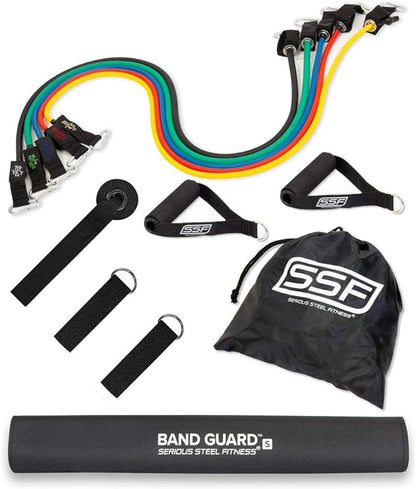 Serious Steel Resistance Tube Band Set Includes Handles, Door Anchor and Ankle Straps (100 lbs Set or 165 lbs Set)