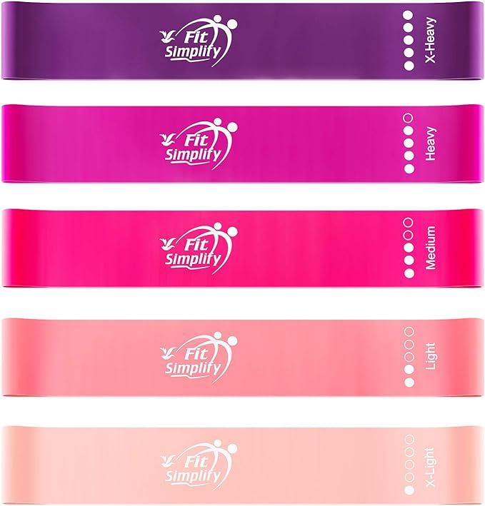 Fit Simplify Resistance Loop Exercise Bands with Instruction Guide and Carry Bag, Set of 5