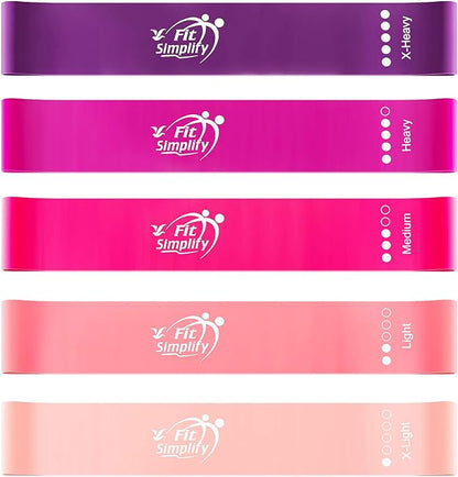 Fit Simplify Resistance Loop Exercise Bands with Instruction Guide and Carry Bag, Set of 5