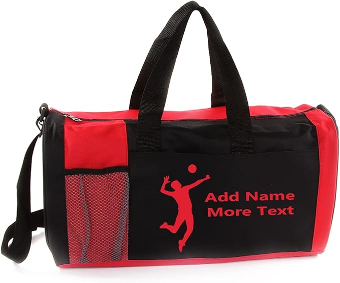 KishKesh Personalized Sport Duffel Bag – Ideal for Volleyball Players, Gym, Travel, Training & Workout Essential for Male – Durable, Customizable Name & Text for Kids and Adults – Red, 18" X 10" X 8"