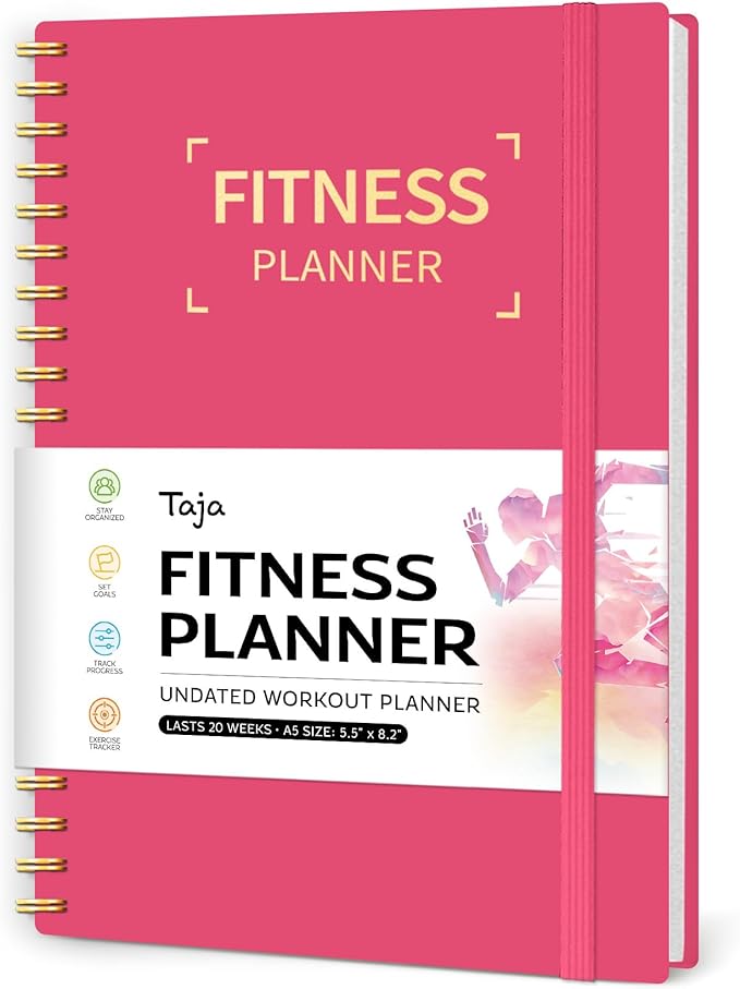 Fitness Workout Journal for Women & Men, A5(5.5" x 8.4") Workout Log Book Planner for Tracking, Progress, and Achieving Your Wellness Goals-Berry Pink