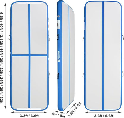 FBSPORT Inflatable Air Gymnastics Mat Training Mats 4/8 inches Thickness Gymnastics Tracks for Home Use/Training/Cheerleading/Yoga/Water with Pump