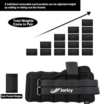 Adjustable Ankle Weights for Women Men 1/2/3/4/5/6/8/10/12/20 LBS 1 Pair Wrist Leg Arm Weights with Removable Weight Strength Training Weight for Walking Running Fitness Physical Therapy