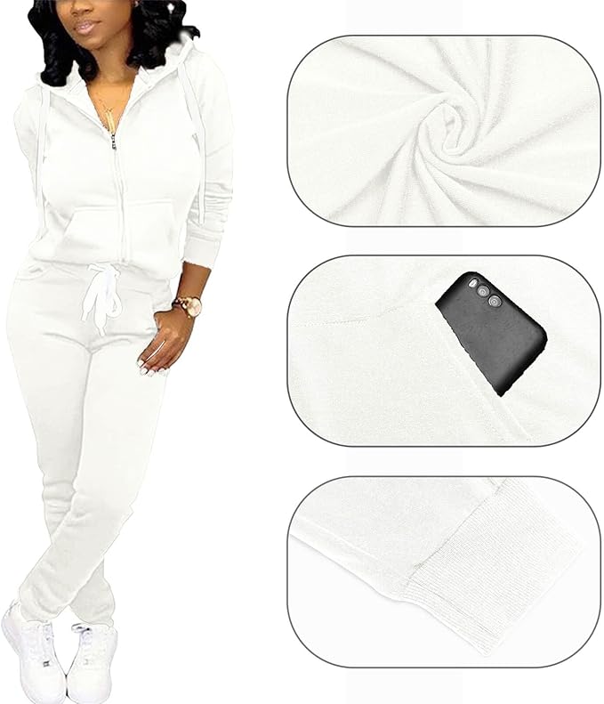 CLOCOR Track Suits for Women Set - Casual 2 Piece Outfits Sweatsuit Pocket Hoodies Long Sleeve with Patchwork Pants Set