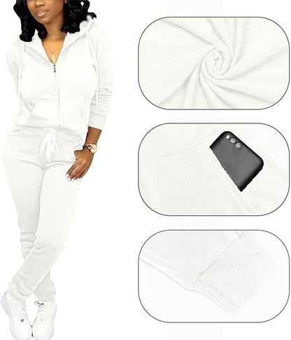 CLOCOR Track Suits for Women Set - Casual 2 Piece Outfits Sweatsuit Pocket Hoodies Long Sleeve with Patchwork Pants Set