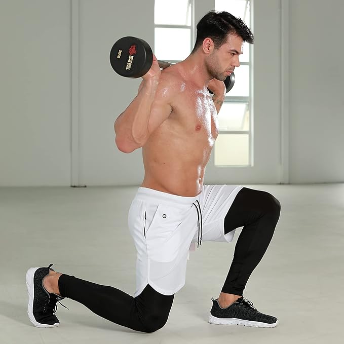 OEBLD Mens 2 in 1 Athletic Running Pants Quick Dry Gym Workout Shorts for Men Compression Pants with Pockets