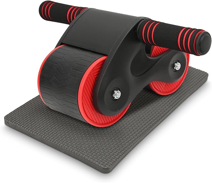 Abdomina Roller Workout Exerciser Equipment , Automatic rebounds Abdominal Wheel , Abdominal Roller Machine with Knee Pad for Abdominal Core Strength Training , Home Gym Fitness for Men Women(Red)