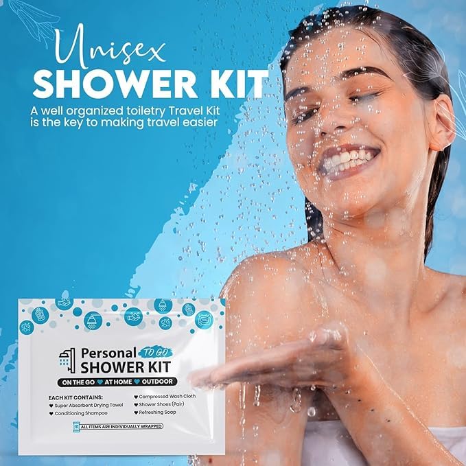 Compact Personal Shower Kit To-Go– Your Hygiene Companion for Travel, Gym, Camping | Shower on the Go | Shampoo, Soap, Towel. All in One (10)