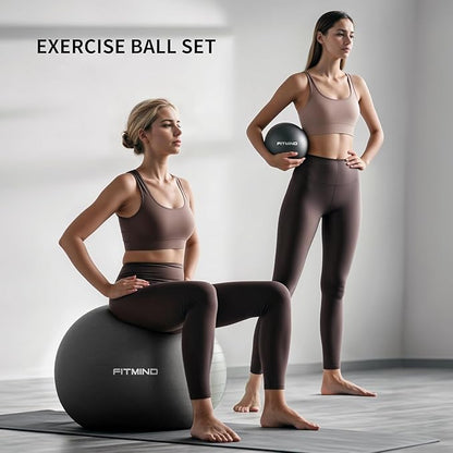 Exercise Balls Set 22-30 Inch & 9 Inch, Small Pilates Ball with Pump, Pregnancy Ball for Women, Yoga Balls for Exercise, Small Exercise Ball for Between Knees, Stability, Physio