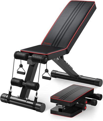 Yoleo Adjustable Weight Bench - Utility Weight Benches for Full Body Workout, Foldable Flat/Incline/Decline FID Bench Press for Home Gym