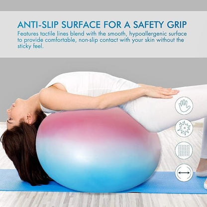 Yoga Ball Chair with 65cm Exercise Ball, Stability Base for Home Office, Yoga, Pilates & Fitness, Balance Ball for Posture, Core Strength & Low Impact Workouts (Blue Pink)