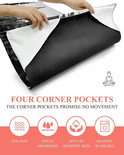 Forest Yoga Mat Towel with Corner Pockets for Hot Yoga Non Slip,Absorbent Yoga Blankets Microfiber Soft Gym Sweat Working Out Fitness Pilates Towels 74"x26" Rustic Grey Foggy Pine Tree Anmal Birds