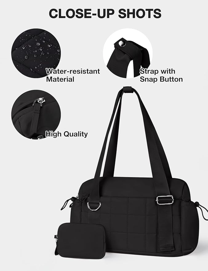 VUUDH Mini Gym Bag for Women Puffy Bag, Small Gym Bag with Coin Wallet, Lightweight Gym Tote Bag for Fitness, Work, Travel, Daily Commute,Black