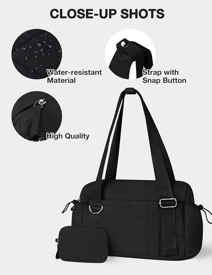 VUUDH Mini Gym Bag for Women Puffy Bag, Small Gym Bag with Coin Wallet, Lightweight Gym Tote Bag for Fitness, Work, Travel, Daily Commute,Black