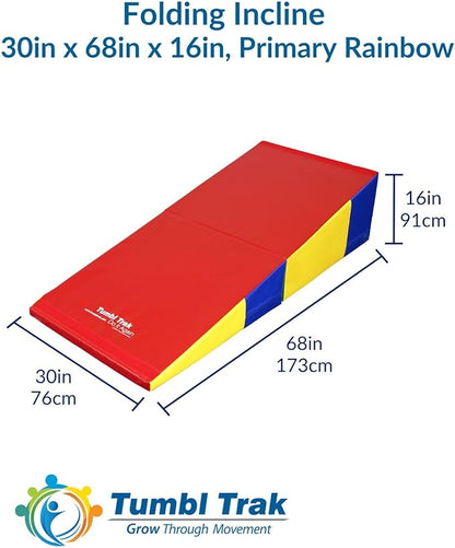 Folding Incline for Pediatric Occupational Therapy - Stimulates Balance, Core Activation, and Proprioceptive Input (Primary Rainbow, 30 in x 68 in x 16 in)