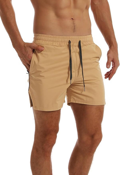 FLYFIREFLY Men's Gym Workout Shorts Quick Dry Lightweight Athletic Shorts Running Bodybuilding Training with Towel Loop