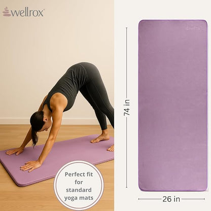 Wellrox Microfiber Yoga Mat Towel with Grip – Ultra Absorbent, Super Soft, and Quick Dry Hot Yoga Towel Non Slip for Pilates, Bikram, and Fitness Workouts (74” x 26”, Lavender)