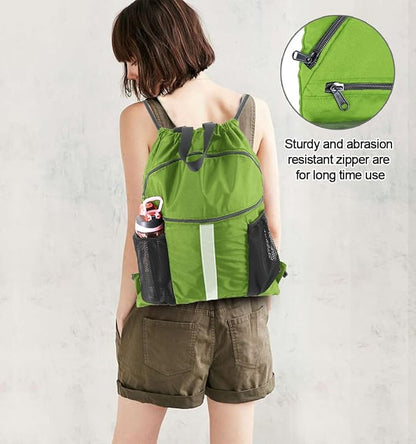 BeeGreen Drawstring Backpack Bag with Shoe Compartment, X-Large Black Gym Sports String Cinch Backpack