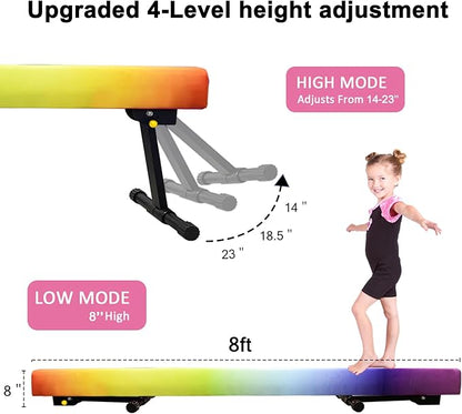 GLANT 8ft Ultrasimple Adjustable&Foldable Balance Beam,High-Low Floor Beam Suede Gymnastics Equipment,No Tool Require, Gymnastics Beam for Training&Professional HomeTraining