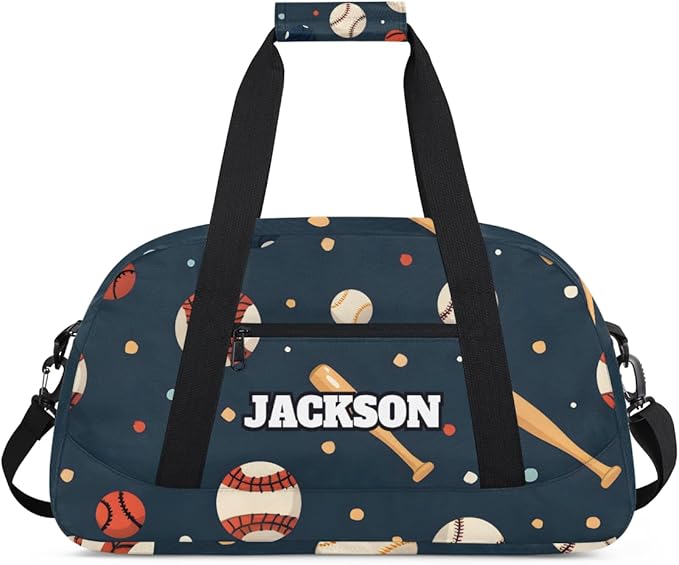 Personalized Baseball Gym Duffel Bags for Kids Boys with Custom Name Sport Training Travel Bags for Overnight Weekender, Dark Blue