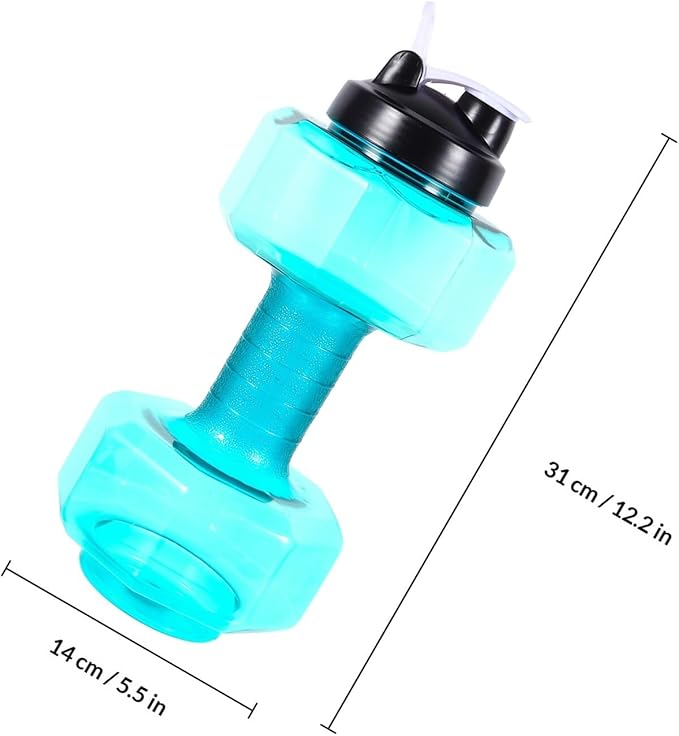 TOYANDONA Dumbbell Shape Water Bottle 2600ml Large Capacity Plastic Fitness Bottle Portable Sports Drinking Kettle for Gym and Outdoor Workout