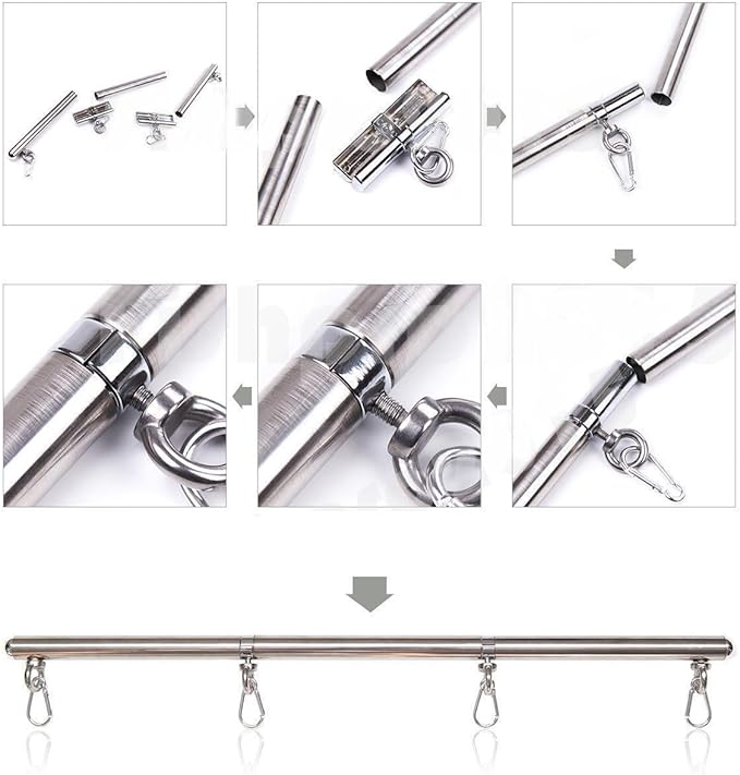 Adjustable Pilates Bar - Stainless Steel Portable Home Gym Equipment, 3 Detachable Sections 25-Inch for Yoga Strength Training (Silver B)