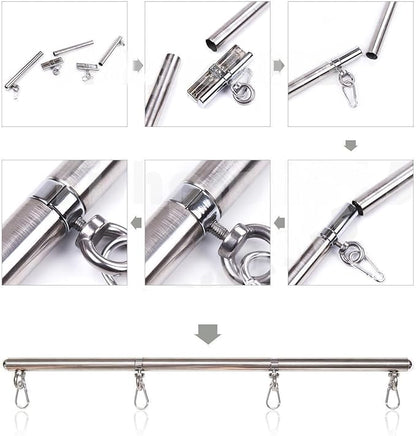 Adjustable Pilates Bar - Stainless Steel Portable Home Gym Equipment, 3 Detachable Sections 25-Inch for Yoga Strength Training (Silver B)