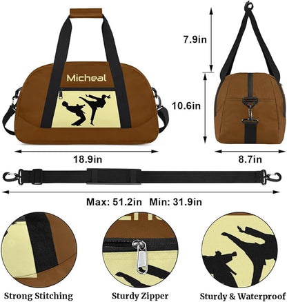 Personalized Martial Art Bag Duffel Bag for Boys Girls, Custom Taekwondo Karate Bag for Travel Weekender Practice Brown