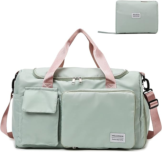 Travel Bag, Large Capacity Folding Travel Bag, Sports Gym Bag with Wet Pocket & Shoes Compartment, Foldable Travel Duffel Bag, Weekender Overnight Bag for Women and Man