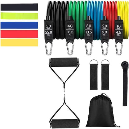 Resistance Bands Set with Handles – 11-Piece Exercise Bands Kit (Up to 150 lbs), Workout Bands with Door Anchor, Ankle Straps & Carry Bag for Home Gym, Strength Training & Physical Therapy
