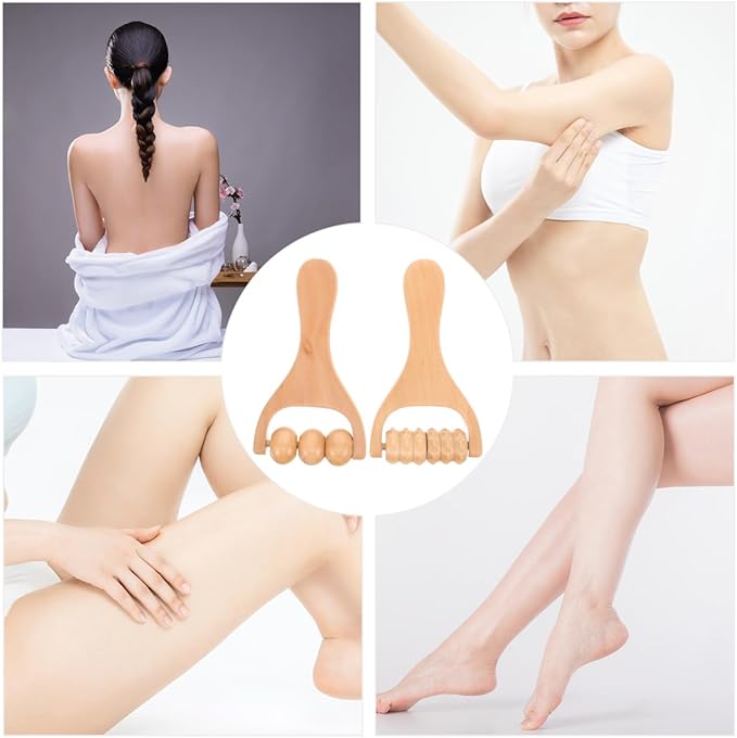 2Pcs Wooden Massage Roller, Hand Muscle Roller Stick, Bead Massage Tool for Legs, Manual Wood Therapy Tools for Arms Feet Shoulder Acupoint Tissue Relief
