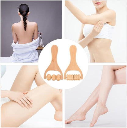 2Pcs Wooden Massage Roller, Hand Muscle Roller Stick, Bead Massage Tool for Legs, Manual Wood Therapy Tools for Arms Feet Shoulder Acupoint Tissue Relief