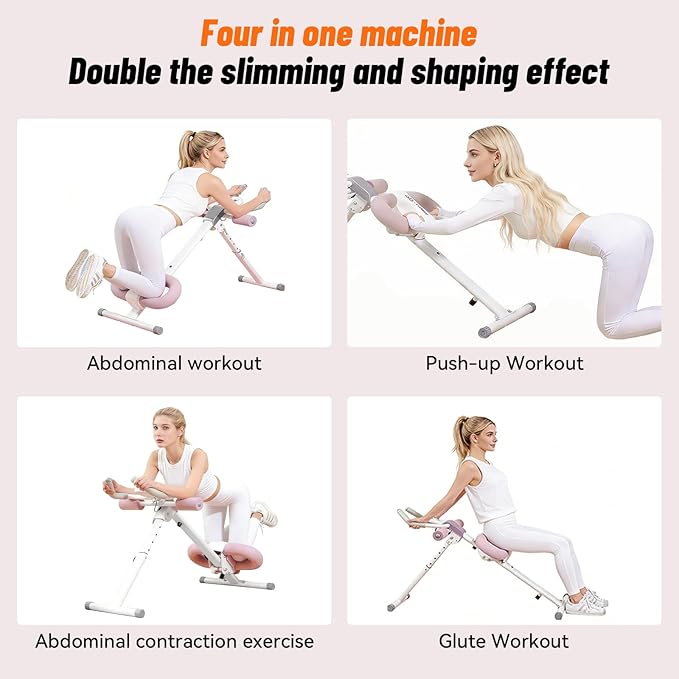Foldable Ab Machine with Fitness Belt, Abdominal Trainer for Core Training, Adjustable Exercise Equipment, Knee/Back Support, Full Body Workout