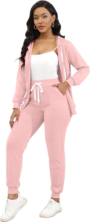 CLOCOR Track Suits for Women Set - Casual 2 Piece Outfits Sweatsuit Pocket Hoodies Long Sleeve with Patchwork Pants Set
