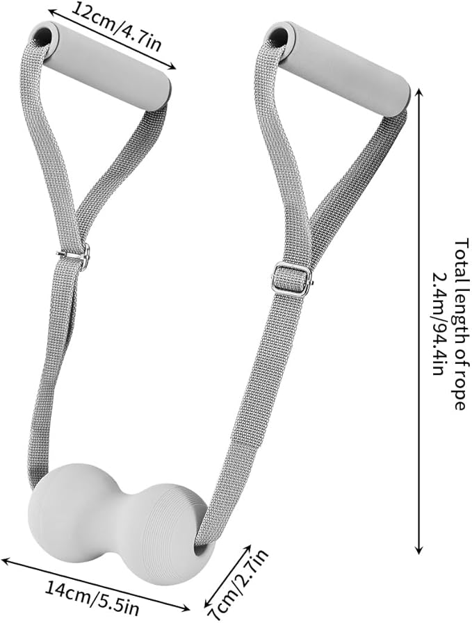 Fitness Peanut Massage Ball,Silicone Material,with Pull Rope,Fascia Ball,Double Lacrosse Massage Ball,Deep Tissue Massage Tool,Myofascial Release,Muscle Relaxation, Acupoint Massage(Grey)