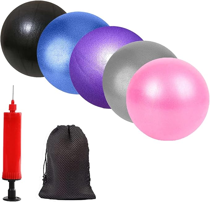 Pilates Exercise Ball for Yoga, Barre, Fitness & Physical Therapy Mini Squishy Balance Ball for Home Workouts Includes Pump for Easy Inflation