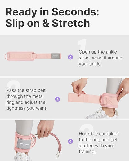 YOTTOY Ankle Resistance Bands with Cuffs, Adjustable Ankle Straps for Leg & Glute Workout, Butt Exercise Bands for Cable Machines Women, Perfect for Hip Fitness & Booty Training