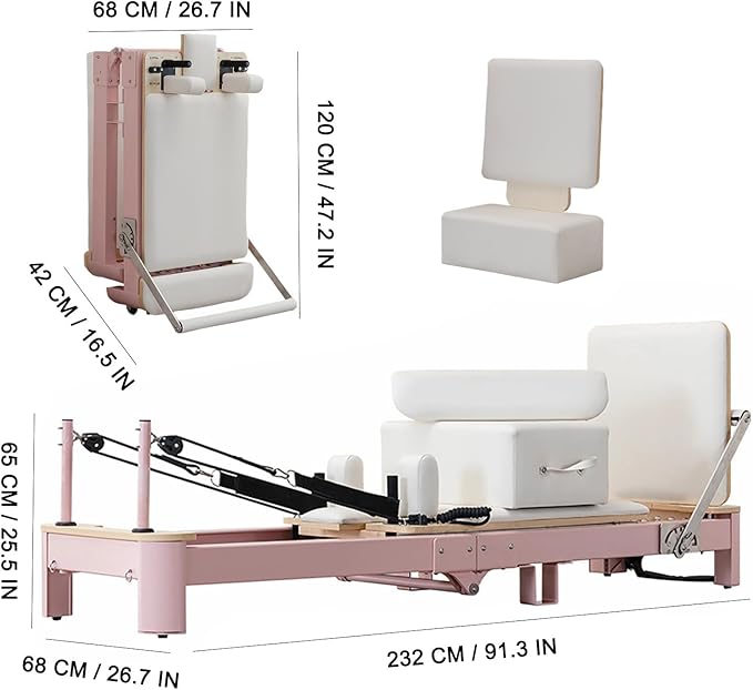 Pink Foldable Pilates Reformer Machine for Home, Aluminum Reformer Pilates Machine for Home and Studio