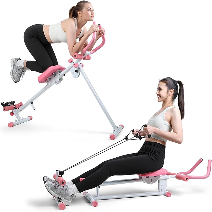 Ab Workout Bench, Adjustable Ab Crunch Machine for Home Gym - Multi-Functional Foldable Sit Up Bench with Preacher Curl Pad & Resistance Bands, Heavy-Duty Exercise Equipment for Arm/Back