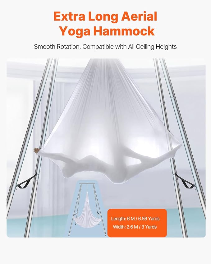 VEVOR Yoga Stand Frame, Max 441-551 lbs Load Swing Stand, Triangular Structure Aerial Rig, Aerial Silk Stands with Yoga Hammock, Standard & Height-Adjustable Version